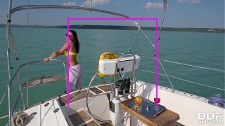Sexy masturbation solo with Vicky Love fingering her horny pussy on a yacht